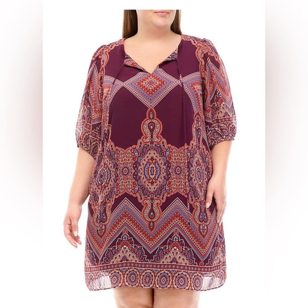 Sandra Darren Purple and Orange Midi Dress
